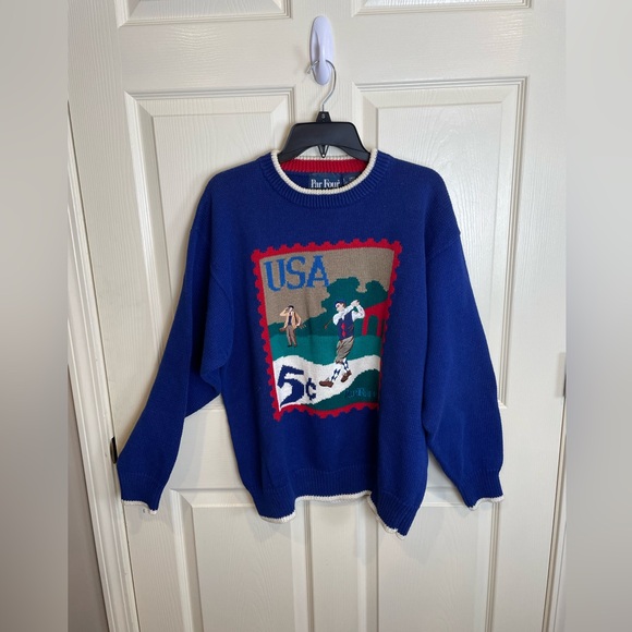 Vintage Par Four Ramie and Cotton Blue USA golf Graphic Sweater Large - Picture 8 of 11